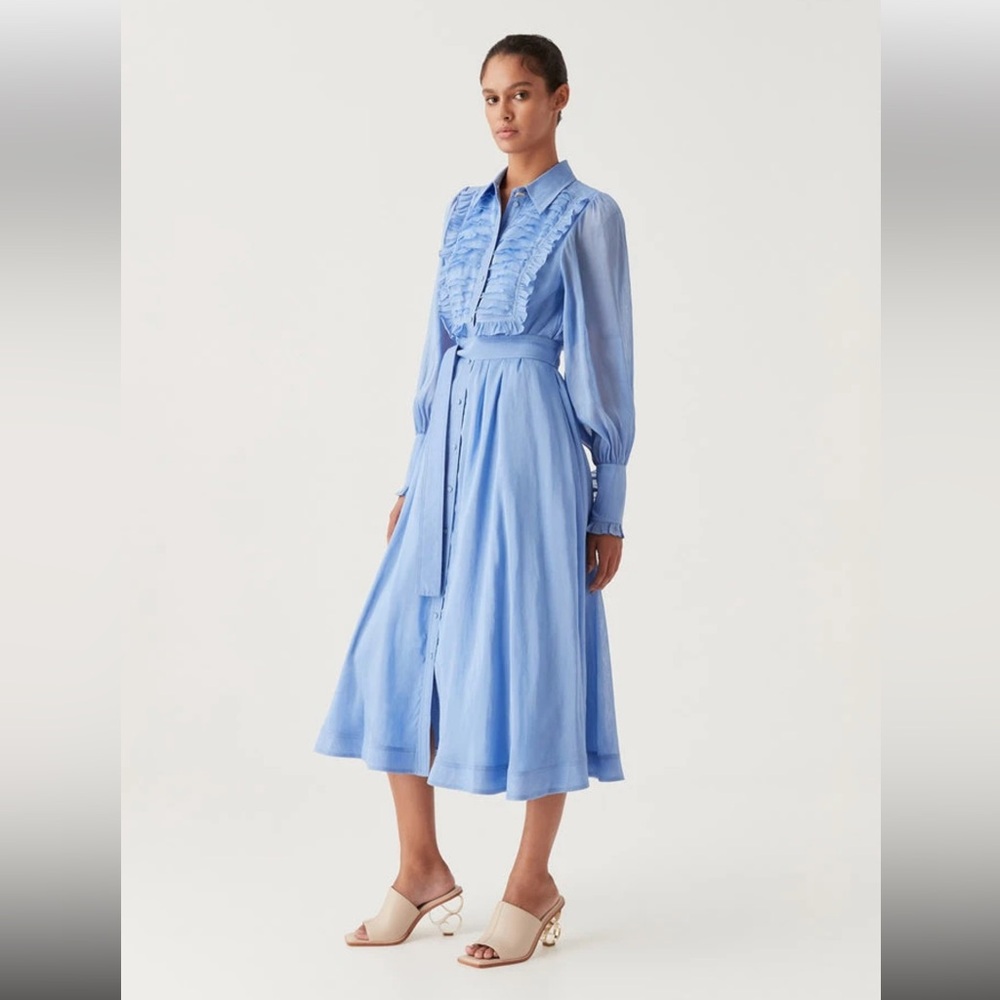 Aje Iris Pleated Bib Midi Dress Mist Blue, size 8 AUS or US S - Picture 2 of 13